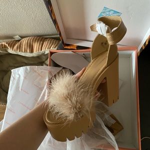 Dolls kill nude fluffy platform heels